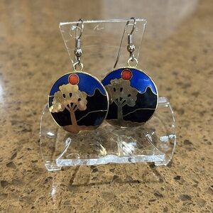 80s Vintage Harvest Moon Cloisonné Earrings